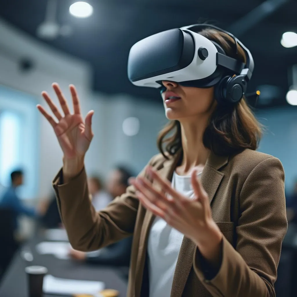 Persona che utilizza la VR per l'allenamento al public speaking